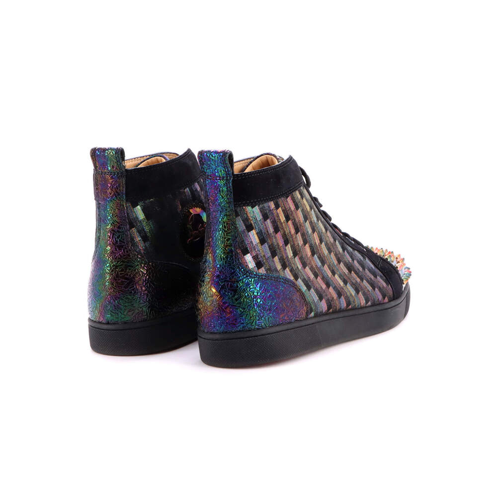 Christian Louboutin Women's Lou Spikes Flat High-Top Sneakers Fabric and Leather - Picture 3 of 5